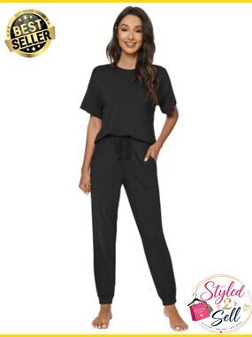 Bamboo Viscose Tracksuit Set Short Sleeve Jogger Pants 2 Piece